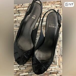 Stuart Weitzman Black Textured Slingback Heels